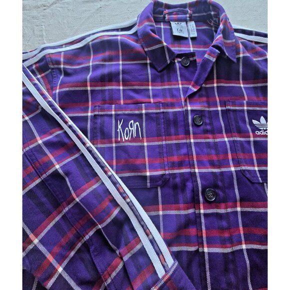 NWOT Authentic Men's Adidas x Korn Heavy Duty Plaid Flannel Overshirt (M) - Picture 2 of 16
